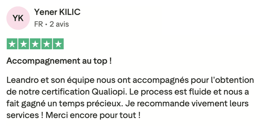Avis Trustpilot vérifié — Yener, process fluide et accompagnement clair